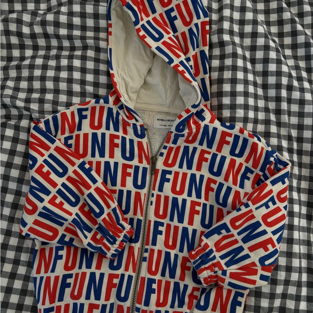 Bobo Choses 'FUN' Zip Hoodie in Red & Blue
